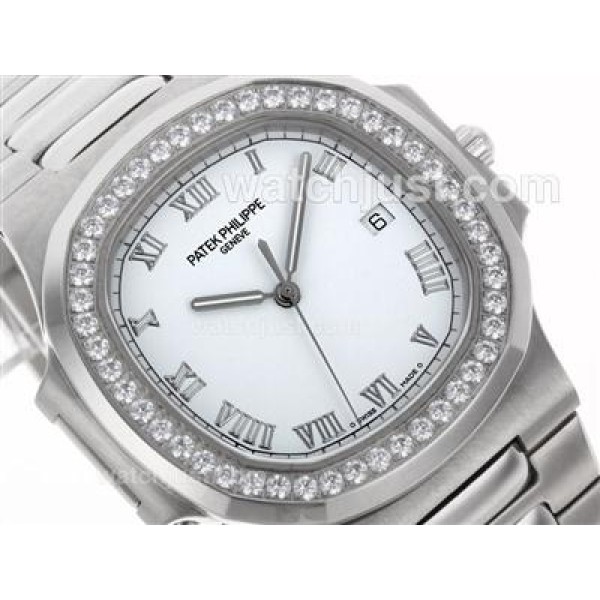 Patek Philippe Nautilus Swiss ETA 2836 Movement Diamond Bezel with White Dial S/S