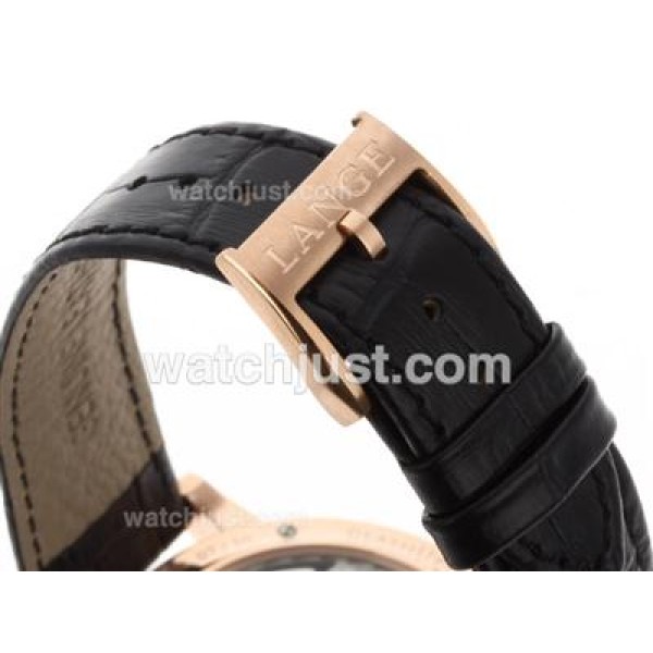 A.Lange & Sohne Classic Manual Winding Rose Gold Case with Black Dial-Leather Strap