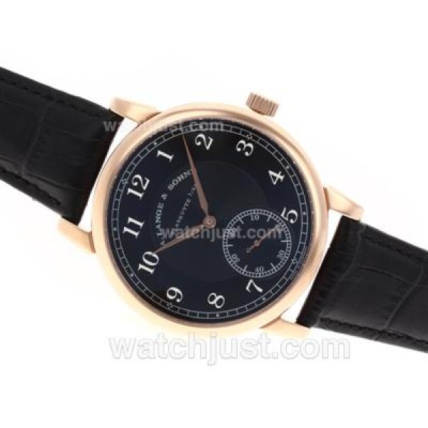 A.Lange & Sohne Classic Manual Winding Rose Gold Case with Black Dial-Leather Strap