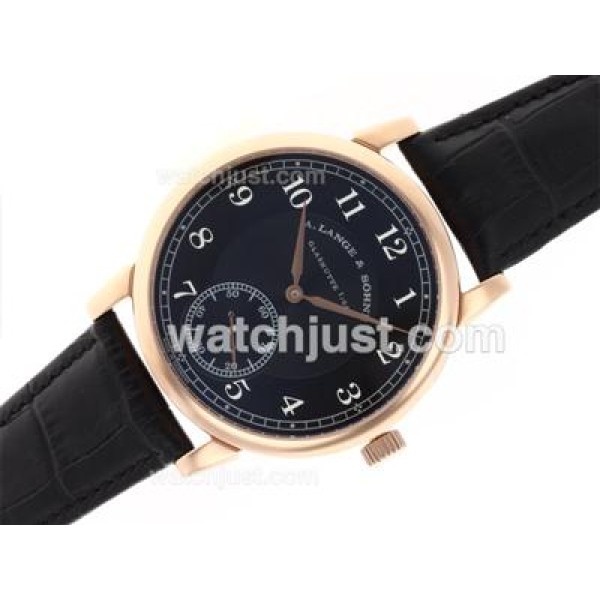 A.Lange & Sohne Classic Manual Winding Rose Gold Case with Black Dial-Leather Strap