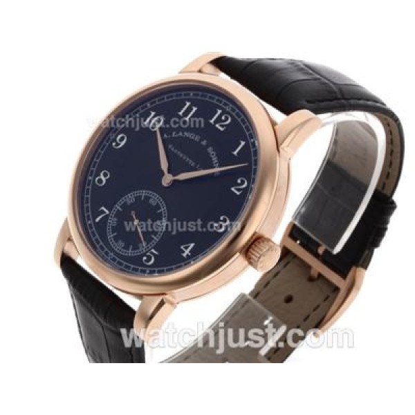 A.Lange & Sohne Classic Manual Winding Rose Gold Case with Black Dial-Leather Strap