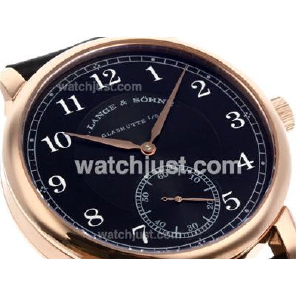 A.Lange & Sohne Classic Manual Winding Rose Gold Case with Black Dial-Leather Strap