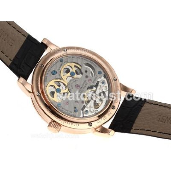 A.Lange & Sohne Classic Manual Winding Rose Gold Case with Black Dial-Leather Strap