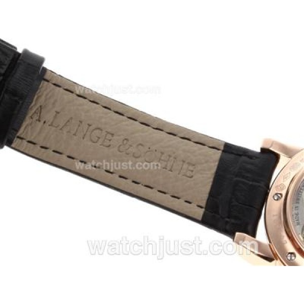A.Lange & Sohne Classic Manual Winding Rose Gold Case with Black Dial-Leather Strap