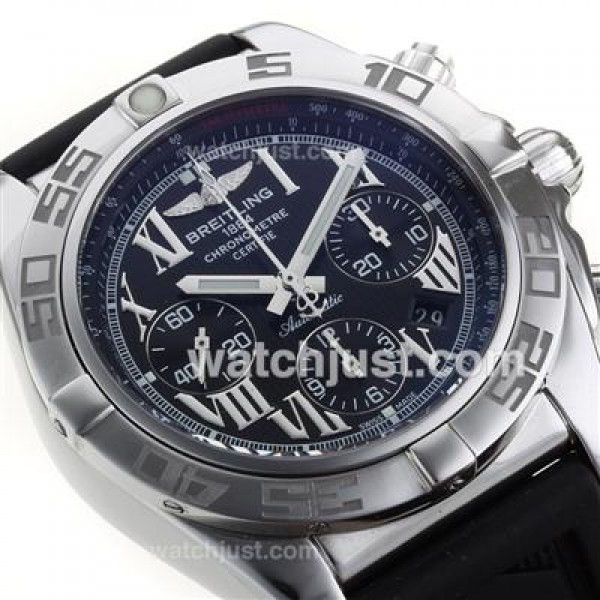 Breitling Chronomat B01 Swiss Valjoux 7750 Movement Roman Markers with Black Dial-Rubber Strap