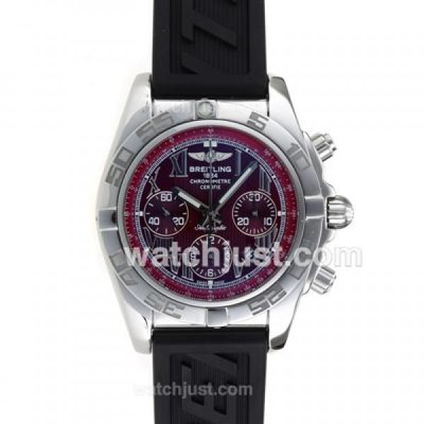 Breitling Chronomat B01 Swiss Valjoux 7750 Movement Roman Markers with Bugundy Red Dial-Rubber Strap