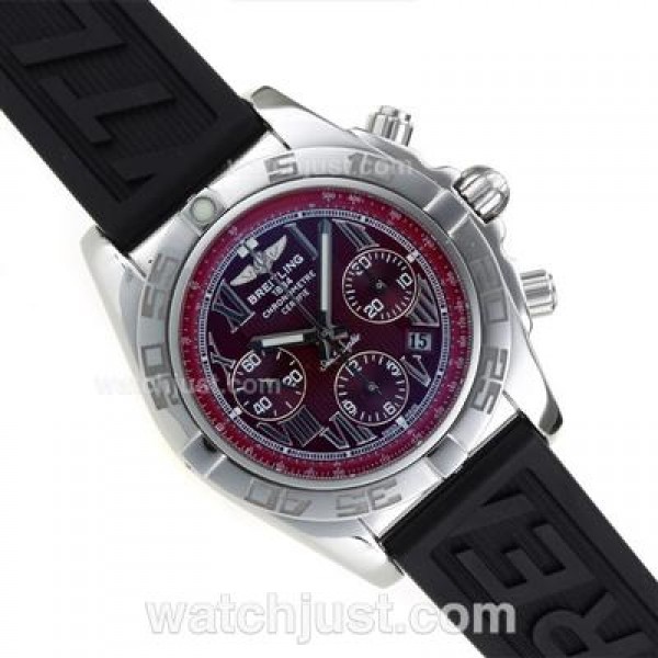 Breitling Chronomat B01 Swiss Valjoux 7750 Movement Roman Markers with Bugundy Red Dial-Rubber Strap