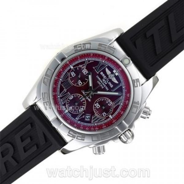 Breitling Chronomat B01 Swiss Valjoux 7750 Movement Roman Markers with Bugundy Red Dial-Rubber Strap