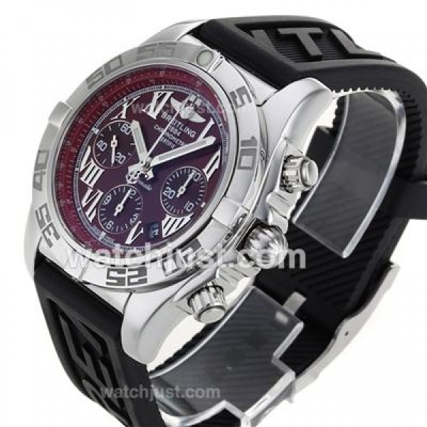 Breitling Chronomat B01 Swiss Valjoux 7750 Movement Roman Markers with Bugundy Red Dial-Rubber Strap