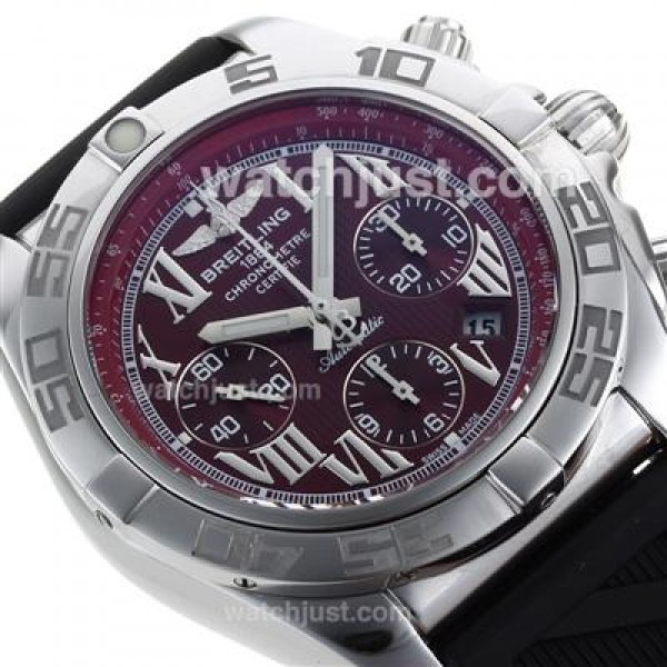 Breitling Chronomat B01 Swiss Valjoux 7750 Movement Roman Markers with Bugundy Red Dial-Rubber Strap