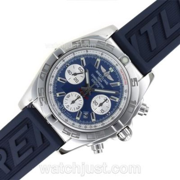 Breitling Chronomat B01 Swiss Valjoux 7750 Movement Stick Markers with Blue Dial-Rubber Strap