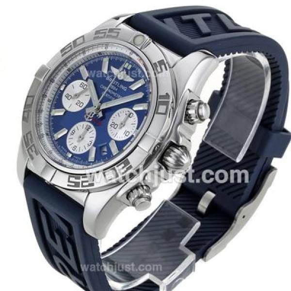 Breitling Chronomat B01 Swiss Valjoux 7750 Movement Stick Markers with Blue Dial-Rubber Strap