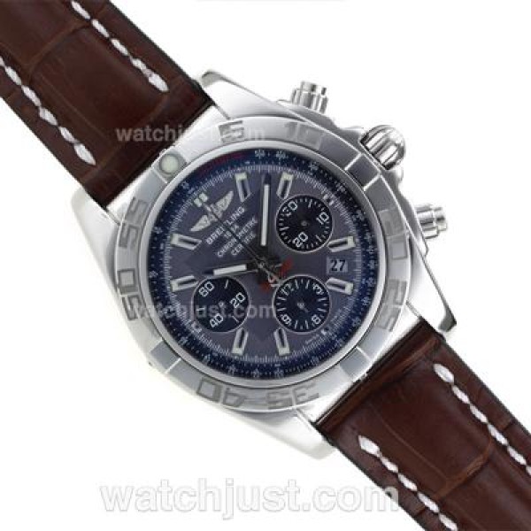 Breitling Chronomat B01 Swiss Valjoux 7750 Movement Stick Markers with Graphite Dial-Leather Strap