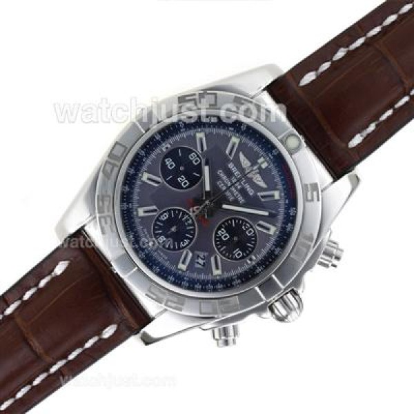 Breitling Chronomat B01 Swiss Valjoux 7750 Movement Stick Markers with Graphite Dial-Leather Strap