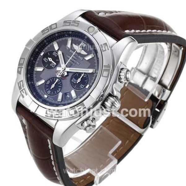 Breitling Chronomat B01 Swiss Valjoux 7750 Movement Stick Markers with Graphite Dial-Leather Strap