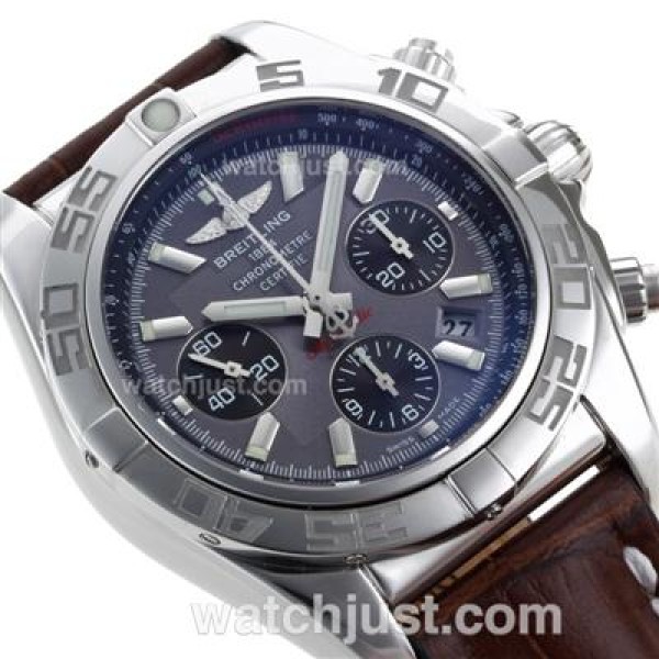 Breitling Chronomat B01 Swiss Valjoux 7750 Movement Stick Markers with Graphite Dial-Leather Strap