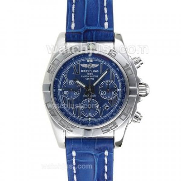 Breitling Chronomat B01 Swiss Valjoux 7750 Movement Stick Markers with Blue Dial-Leather Strap