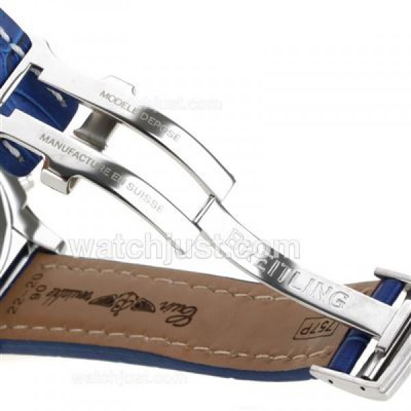 Breitling Chronomat B01 Swiss Valjoux 7750 Movement Stick Markers with Blue Dial-Leather Strap