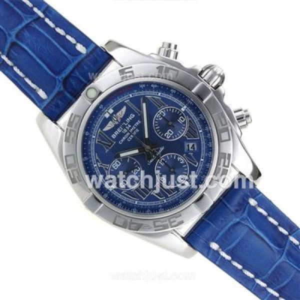 Breitling Chronomat B01 Swiss Valjoux 7750 Movement Stick Markers with Blue Dial-Leather Strap
