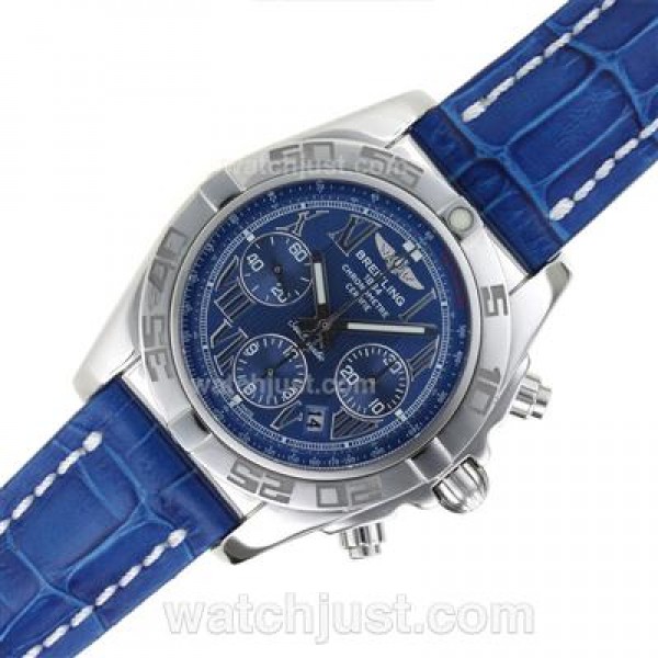 Breitling Chronomat B01 Swiss Valjoux 7750 Movement Stick Markers with Blue Dial-Leather Strap