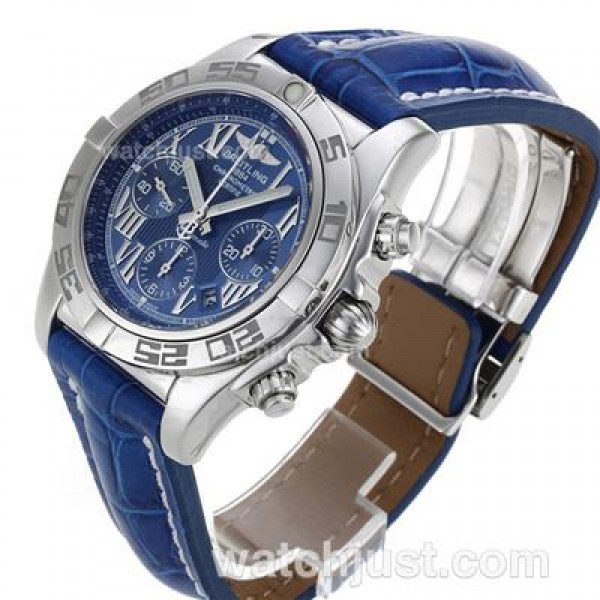 Breitling Chronomat B01 Swiss Valjoux 7750 Movement Stick Markers with Blue Dial-Leather Strap