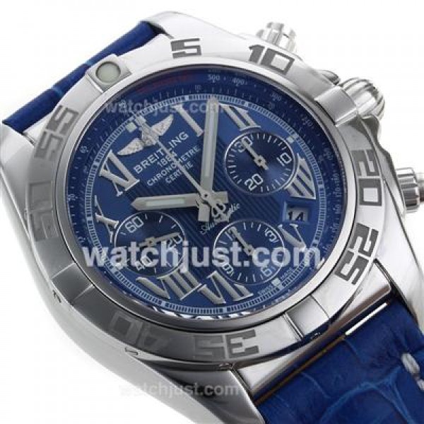Breitling Chronomat B01 Swiss Valjoux 7750 Movement Stick Markers with Blue Dial-Leather Strap