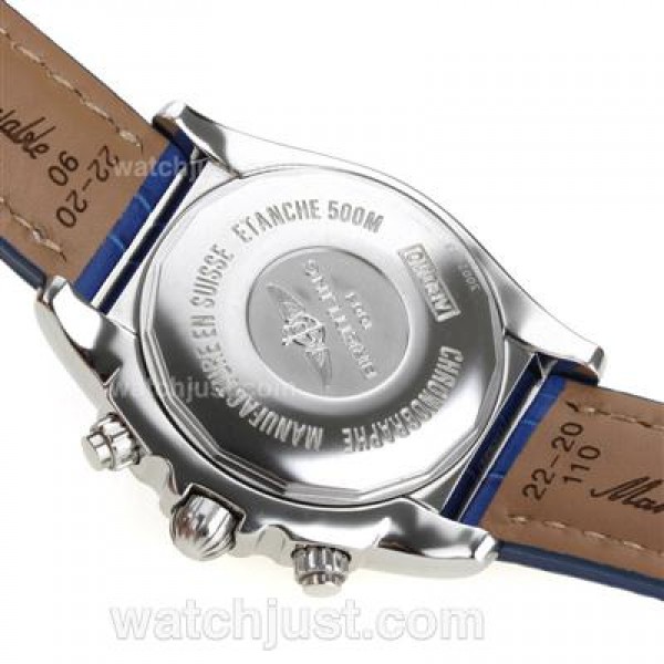 Breitling Chronomat B01 Swiss Valjoux 7750 Movement Stick Markers with Blue Dial-Leather Strap