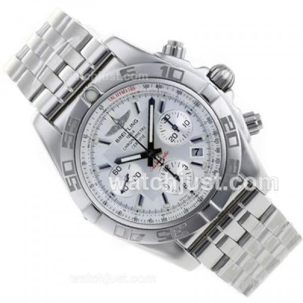 Breitling Chronomat B01 Swiss Valjoux 7750 Movement Stick Markers with White Dial S/S