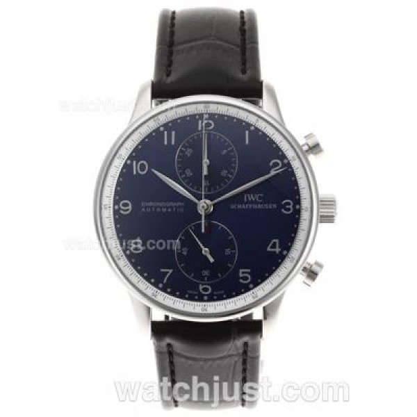 IWC Spitfire Chrono Laureus Swiss Valjoux 7750 Movement with Blue Dial-Leather Strap