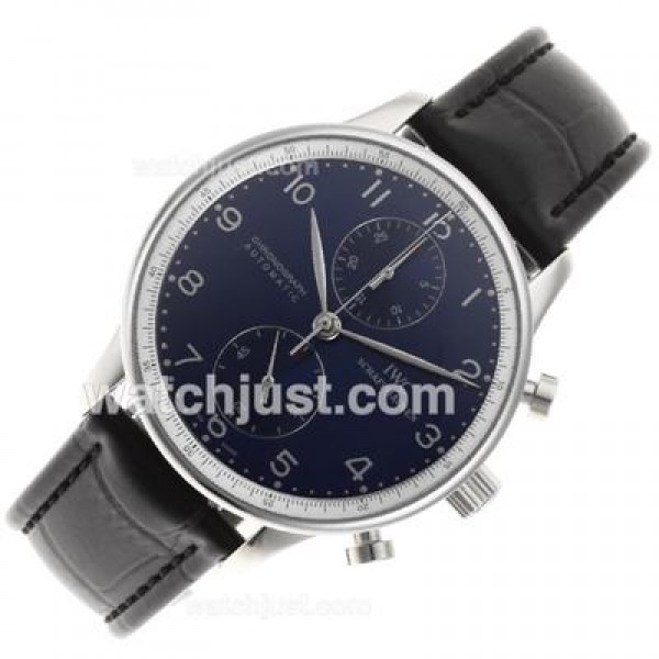IWC Spitfire Chrono Laureus Swiss Valjoux 7750 Movement with Blue Dial-Leather Strap