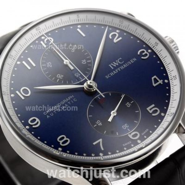 IWC Spitfire Chrono Laureus Swiss Valjoux 7750 Movement with Blue Dial-Leather Strap