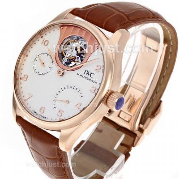 UK Perfect Replica IWC Portuguese F.A Jones Working Tourbillon Power Reserve Manual Winding Rose Gold Case with White Dial