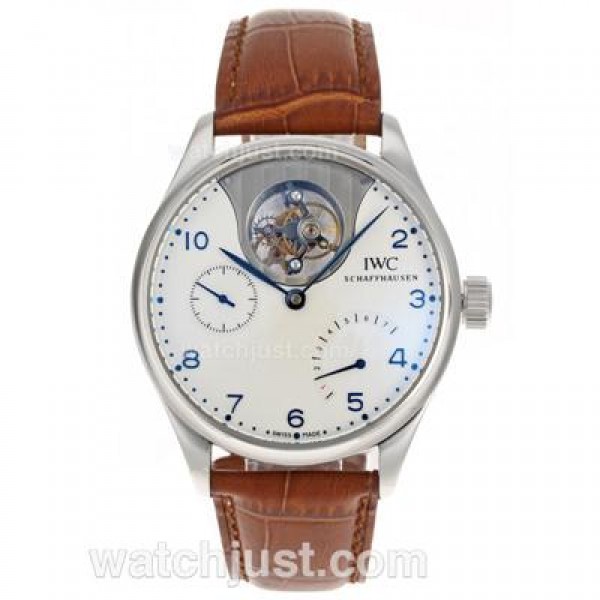 UK Best Fake IWC Portuguese F.A Jones Working Tourbillon Power Reserve Manual Winding with White Dial Watches For Sale