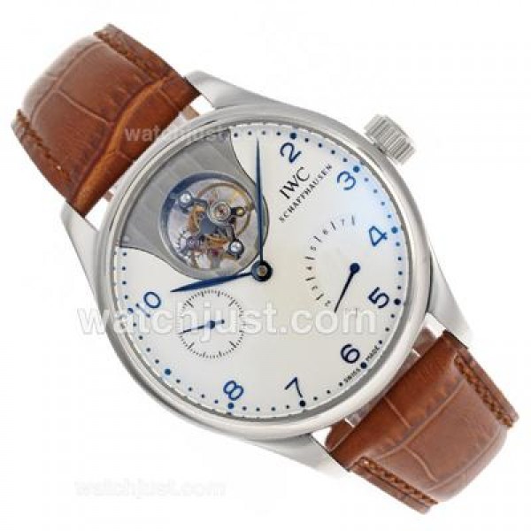 UK Best Fake IWC Portuguese F.A Jones Working Tourbillon Power Reserve Manual Winding with White Dial Watches For Sale