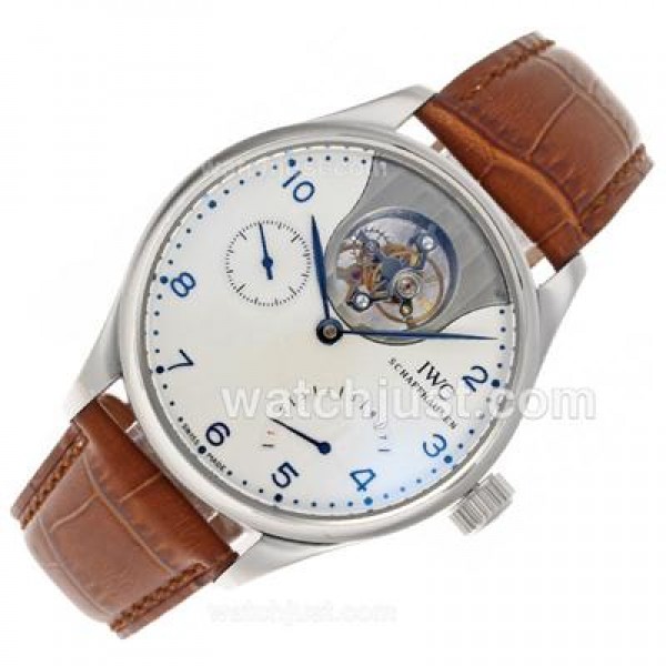 UK Best Fake IWC Portuguese F.A Jones Working Tourbillon Power Reserve Manual Winding with White Dial Watches For Sale