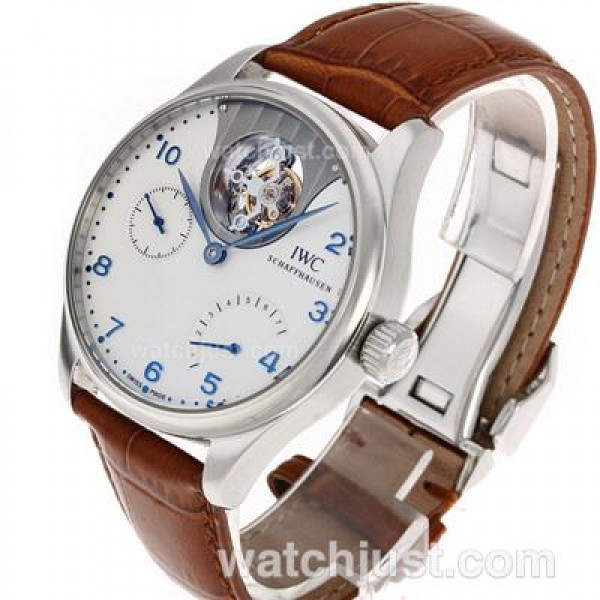 UK Best Fake IWC Portuguese F.A Jones Working Tourbillon Power Reserve Manual Winding with White Dial Watches For Sale