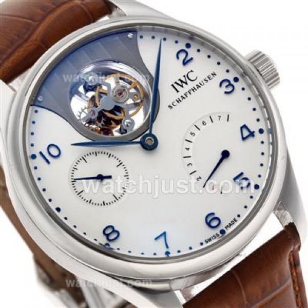 UK Best Fake IWC Portuguese F.A Jones Working Tourbillon Power Reserve Manual Winding with White Dial Watches For Sale