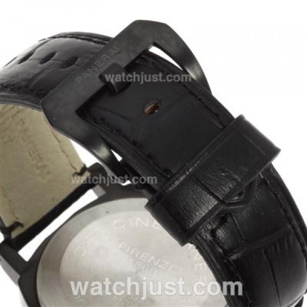 Panerai Luminor GMT Automatic PVD Case with Black Dial-Leather Strap