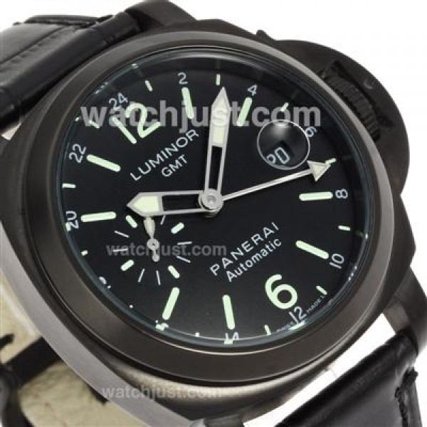 Panerai Luminor GMT Automatic PVD Case with Black Dial-Leather Strap