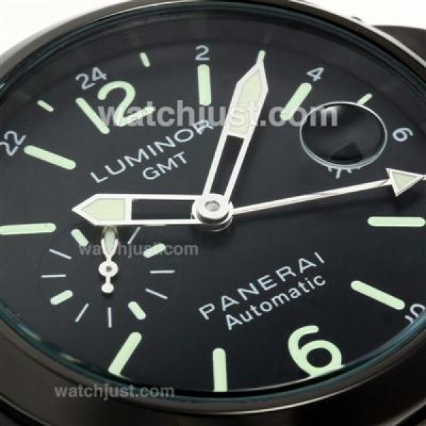 Panerai Luminor GMT Automatic PVD Case with Black Dial-Leather Strap