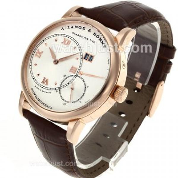 A.Lange & Sohne Lange 1 Automatic Rose Gold Case with White Dial-Leather Strap