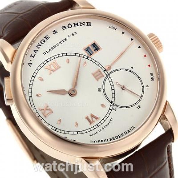 A.Lange & Sohne Lange 1 Automatic Rose Gold Case with White Dial-Leather Strap