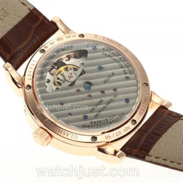 A.Lange & Sohne Lange 1 Automatic Rose Gold Case with White Dial-Leather Strap