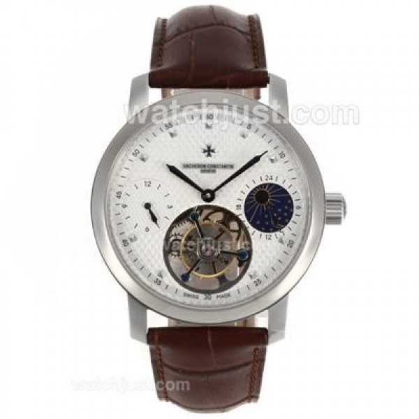 Vacheron Constantin Working Tourbillon Manual Winding with White Dial-Leather Strap