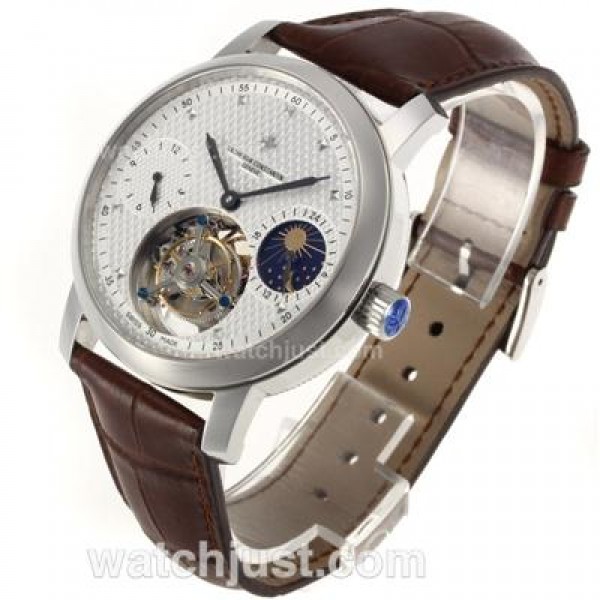 Vacheron Constantin Working Tourbillon Manual Winding with White Dial-Leather Strap