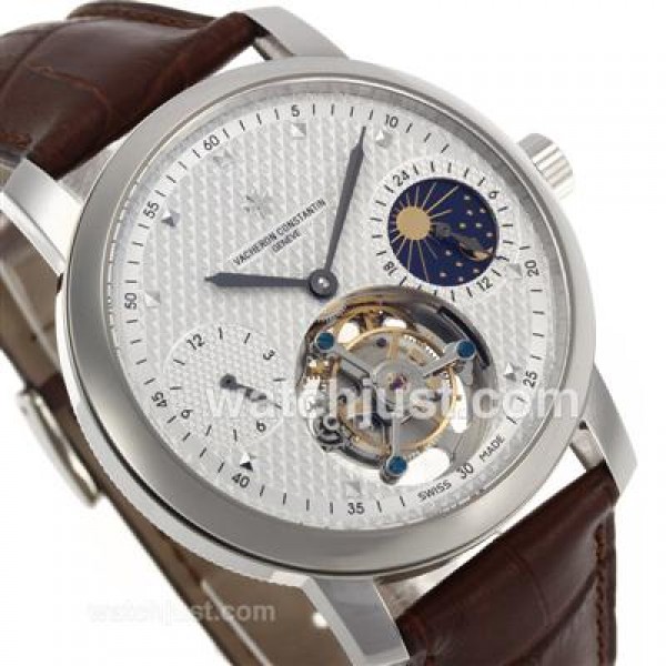Vacheron Constantin Working Tourbillon Manual Winding with White Dial-Leather Strap