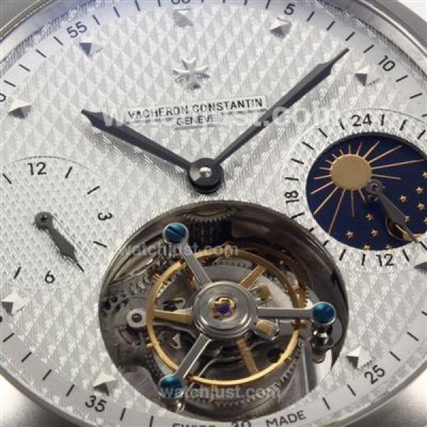 Vacheron Constantin Working Tourbillon Manual Winding with White Dial-Leather Strap