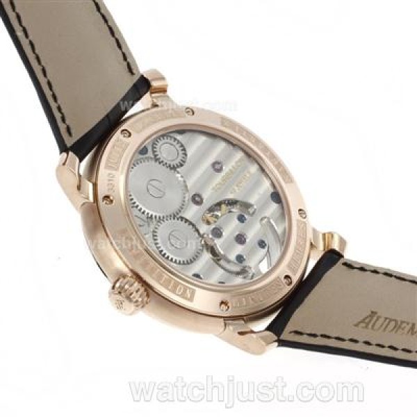 UK Swiss Movement Replica Audemars Piguet Royal Oak Working Tourbillon Manual Winding Rose Gold Case with White Dial-Leather Strap