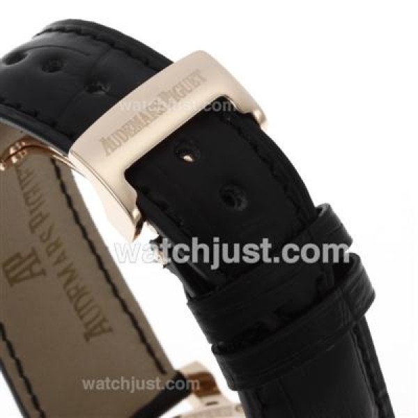UK Swiss Movement Replica Audemars Piguet Royal Oak Working Tourbillon Manual Winding Rose Gold Case with White Dial-Leather Strap