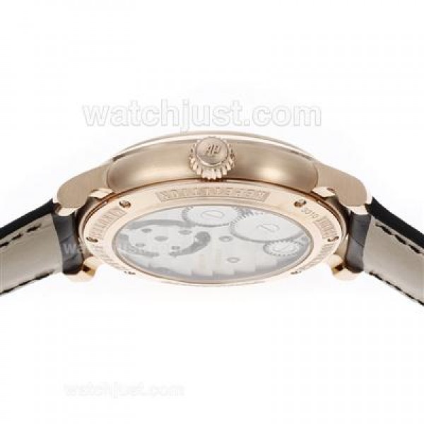 UK Top Quality Replica Audemars Piguet Royal Oak Working Tourbillon Manual Winding Rose Gold Case with Black Dial-Leather Strap